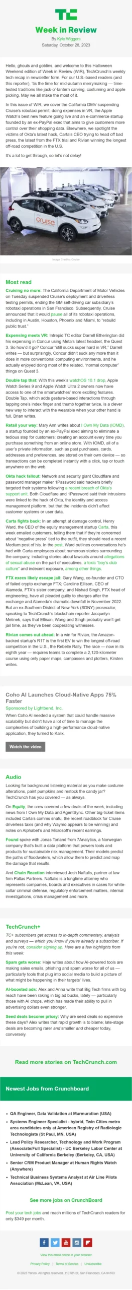 techcrunch emailer - newsletter