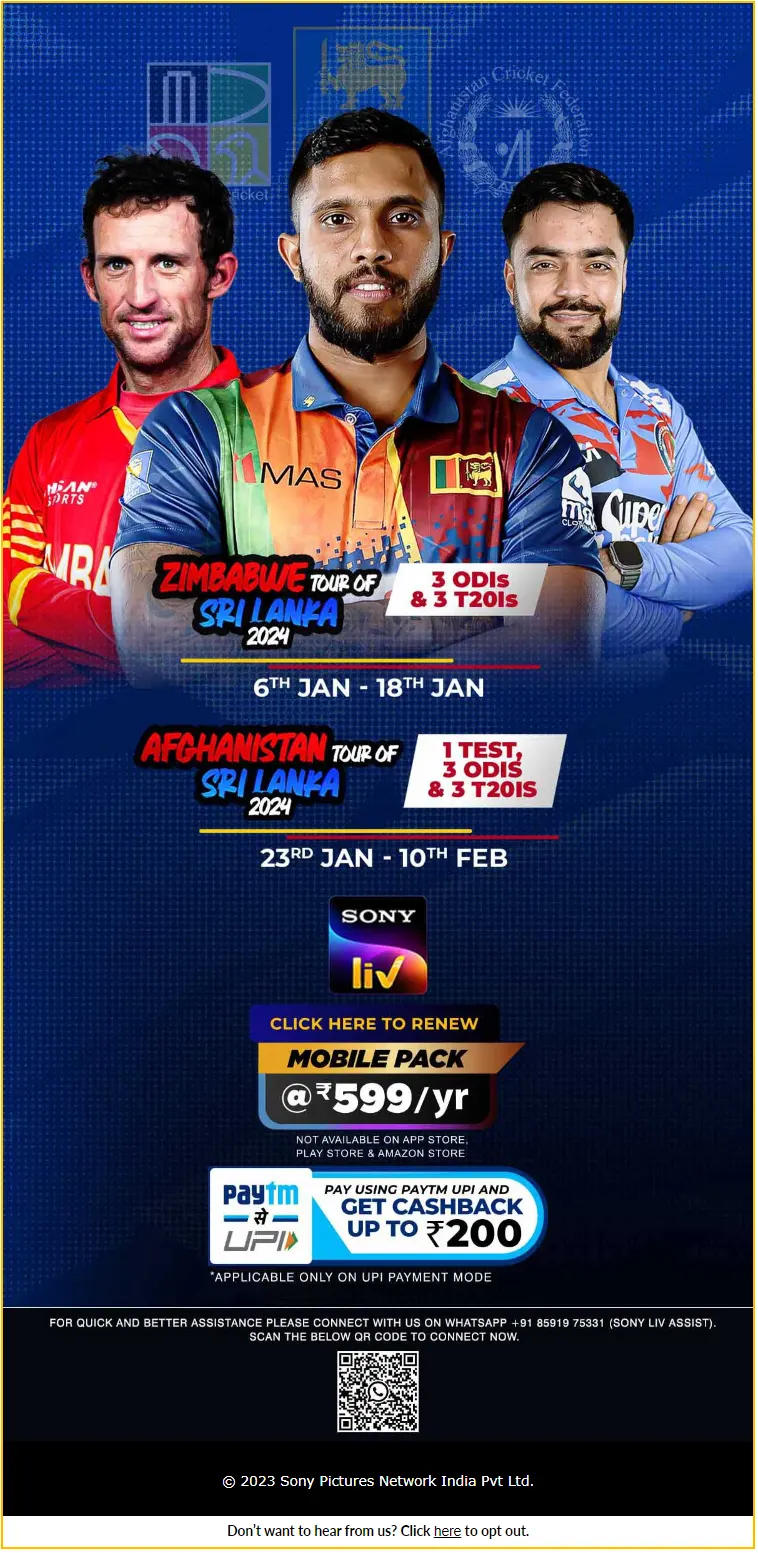 sony - cricket emailer