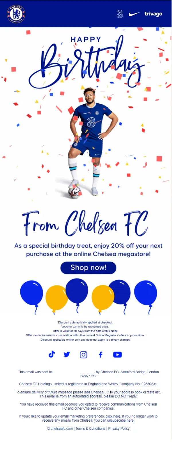 chelsea birthday email